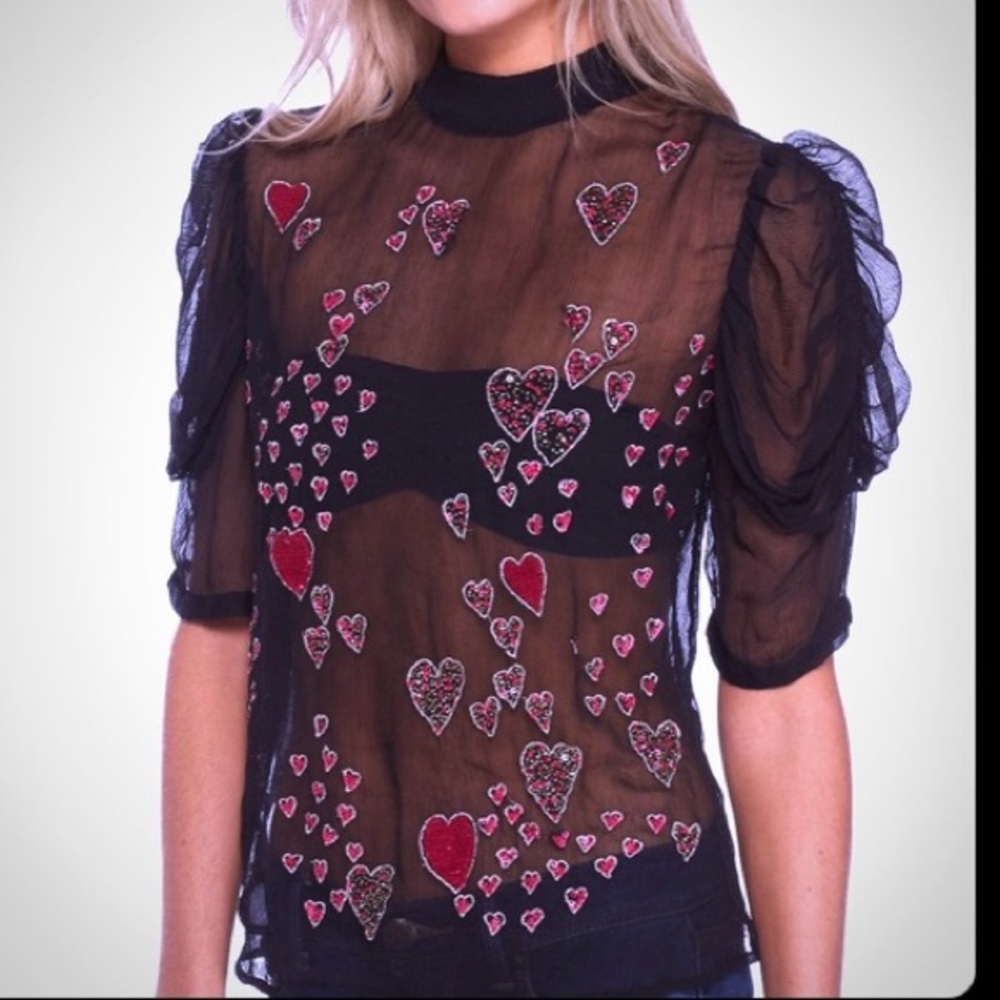 Free People Valentines Sheer In Love Valentine Heart Blouse - S
